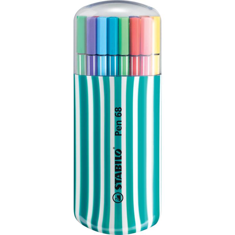 STABILO Pen 68 Zebrui - Filzstift - gemischte Farben - wasserbasierte Tinte - 1 mm - Mittel (Packung mit 20)