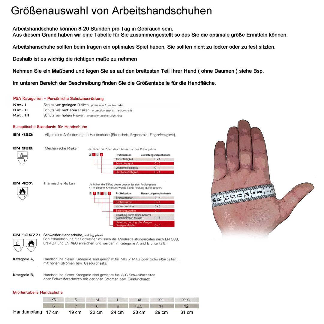 STRONGHAND® Schweißerhandschuhe L VS 53 - Lange Leder-Schutzhandschuhe für Schweißer - EN 388/407/420-1