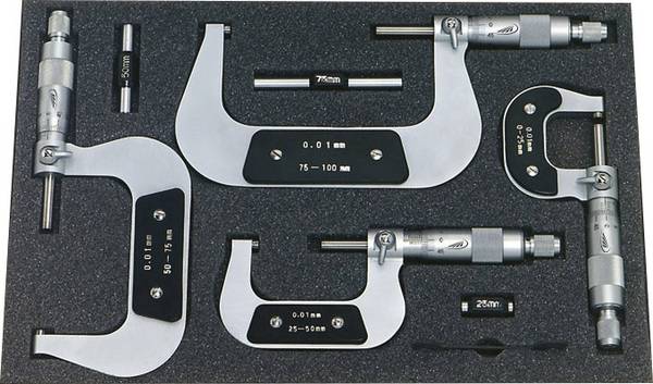 HELIOS PREISSER 0800 513 Bügelmessschrauben-Set 0 - 100 mm Ablesung: 0.01 mm DIN 863-1