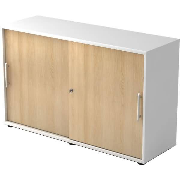 Schiebetürschrank Derie 9 2 OH BxTxH 120x40x74,8cm Griff RE Weiß/Eiche-0