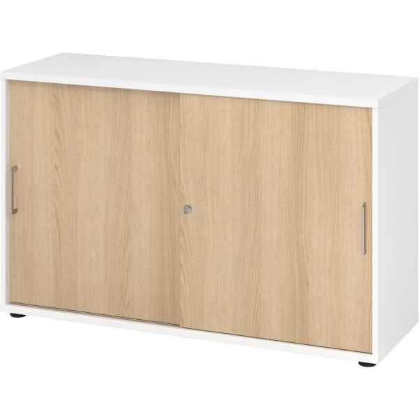 Schiebetürschrank Derie 9 2 OH BxTxH 120x40x74,8cm Griff BS Weiß/Eiche-0