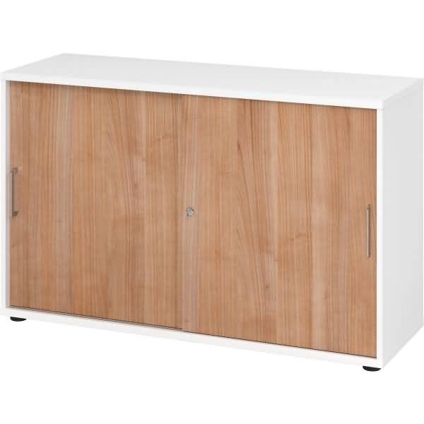 Schiebetürschrank Derie 9 2 OH BxTxH 120x40x74,8cm Griff BS Weiß/Nussbaum