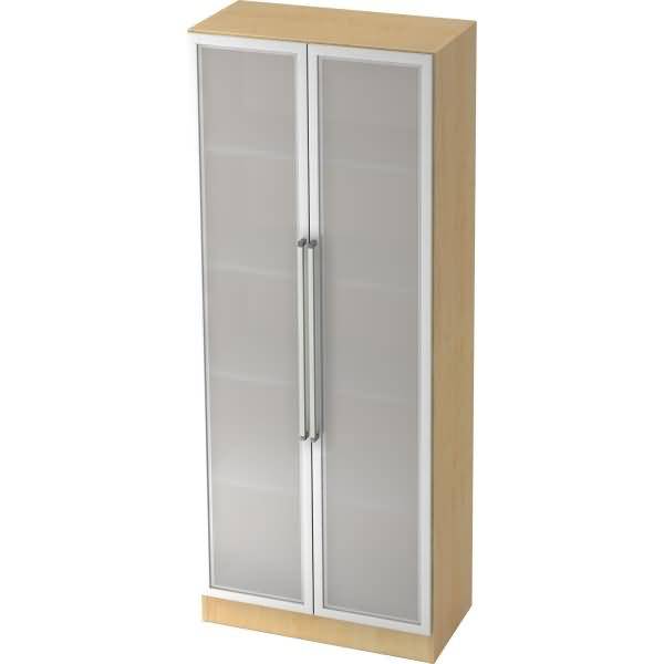 Glastürenschrank Solid 5OH BxTxH 80x42x200,4cm Griff CE Ahorn/Silber