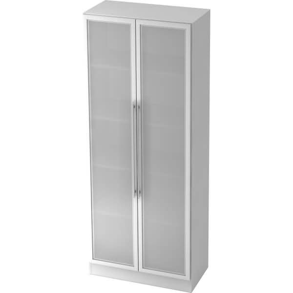 Glastürenschrank Solid 5OH BxTxH 80x42x200,4cm Griff RE Weiß/Silber-0