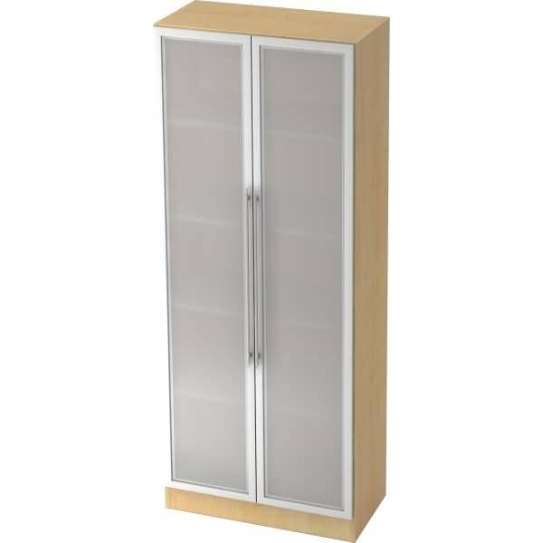 Glastürenschrank Solid 5OH BxTxH 80x42x200,4cm Griff RE Ahorn/Silber-0