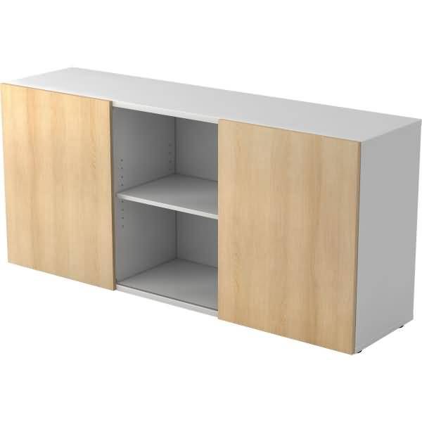 Sideboard 2 OH BxTXH 160x42x74,8cm Schiebetüren Weiß/Eiche-0