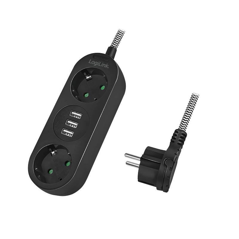 LogiLink - Steckdosenleiste - Wechselstrom 250 V - 3680 Watt - Ausgangsanschlüsse: 2 (3 x USB Typ A, 2 x CEE 7/3)-4