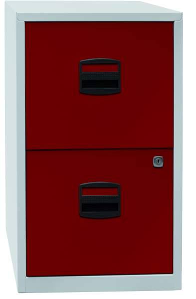 Hängeregistraturschrank 2 Schübe 1-bahnig lichtgrau/kardinalrot-1