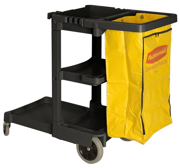 Reinigungswagen,Abfallsack,3xAblageboden,HxBxT 975x552x1168mm,schwarz,2 Lenk-/2 Bockrollen