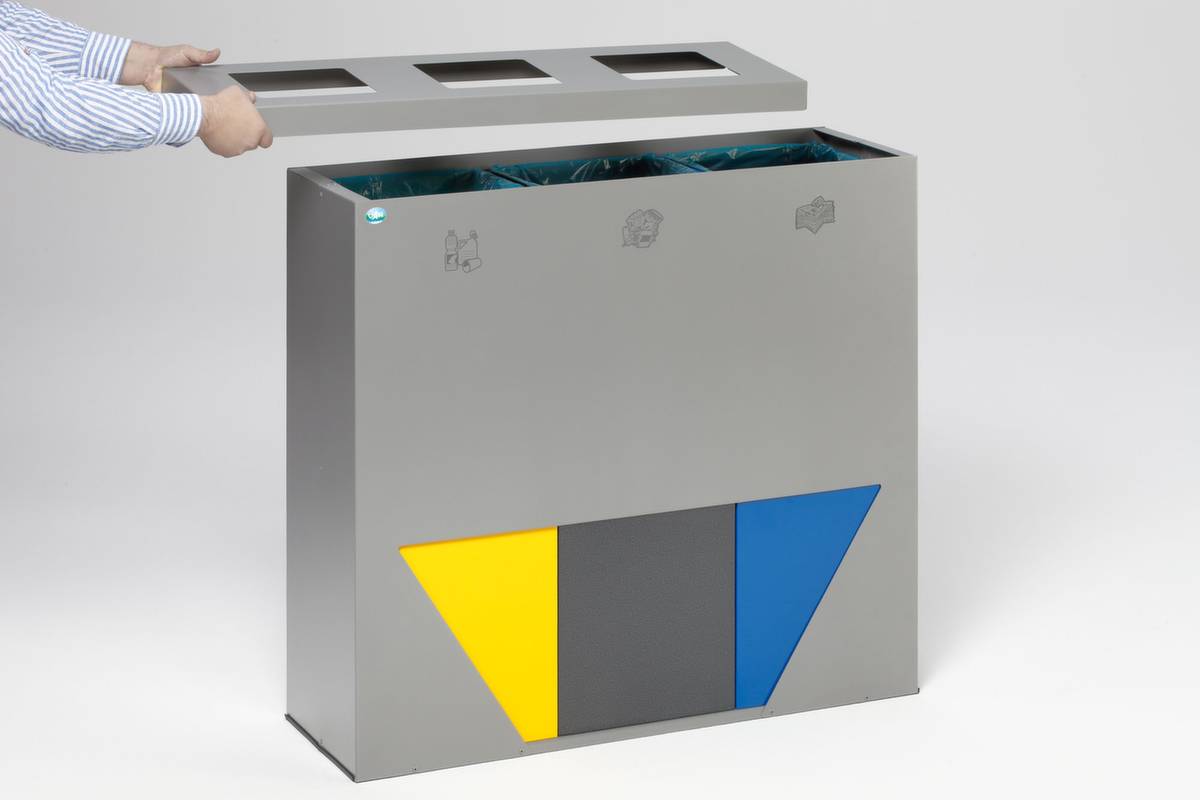 Wertstoffsammelstation,3x89l,HxBxT 933x1027x330mm,3 Öffnung(en),Innenbeh. Stahl,Korpus Stahl antiksilber-1