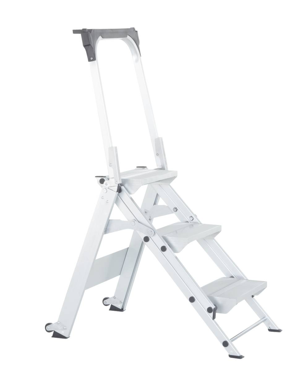 Fahrbare Sicherheitstreppe,einseitig,3 Stufen,Stand H 0,66m,Leichtmetall-0