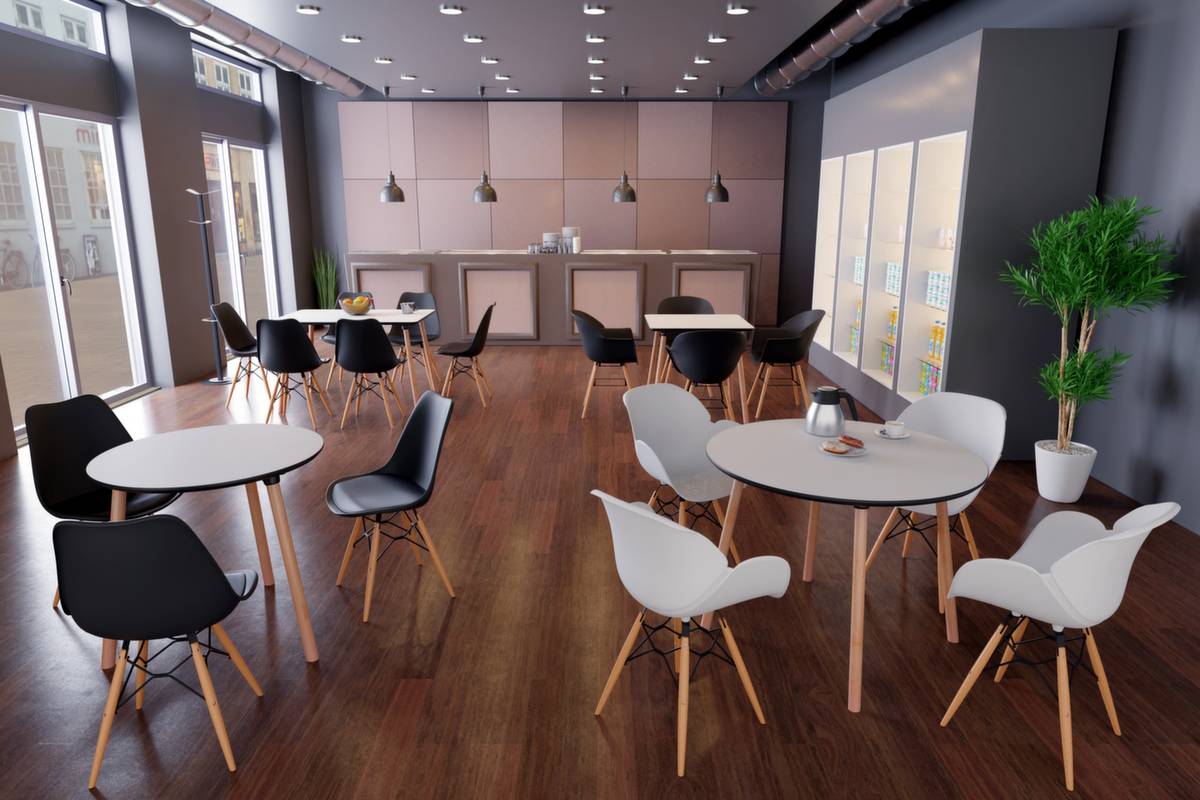 Bistrotisch,HxØ 750x800mm,rund,3-Fuß Buche,Platte weiß-1