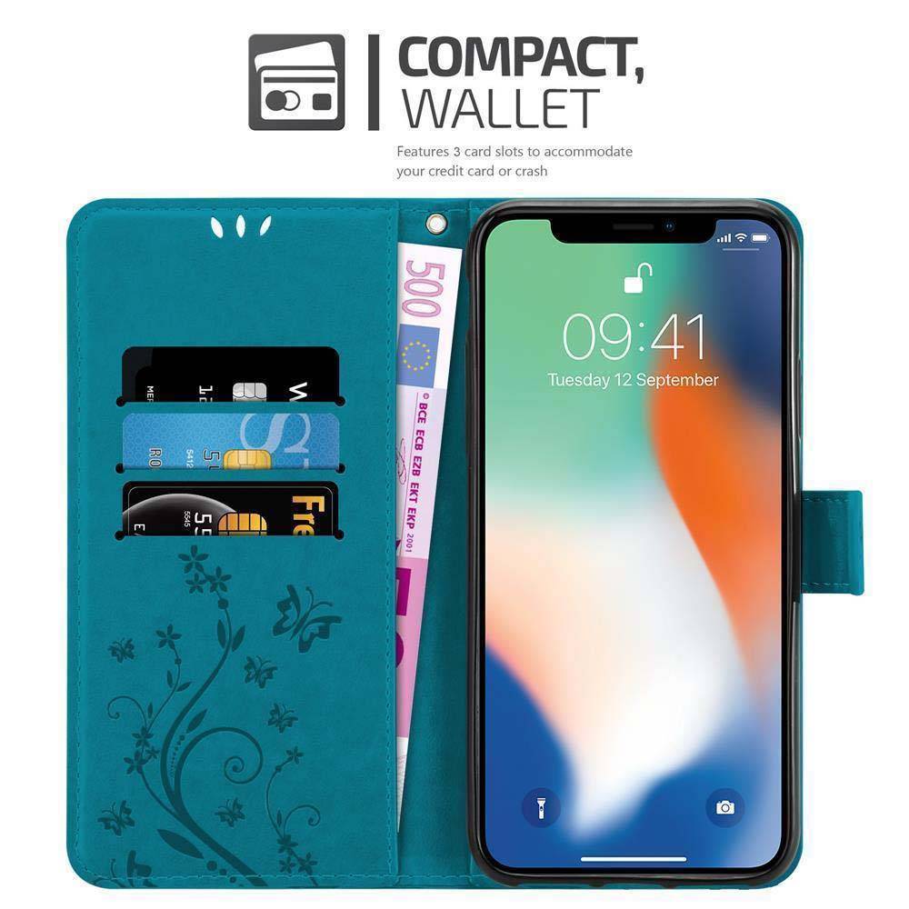 Cadorabo Hülle für Apple iPhone XR Schutz Hülle in Blau Schutzhülle Handy Hülle Etui Case Blumen Flower-1