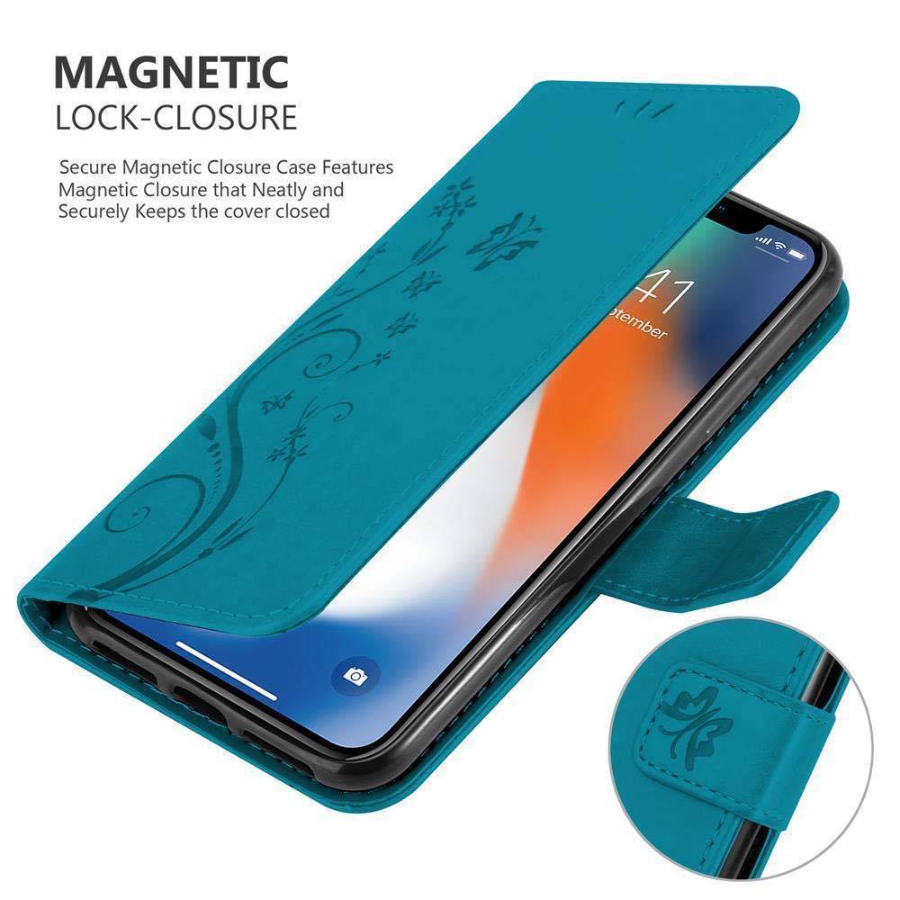 Cadorabo Hülle für Apple iPhone XR Schutz Hülle in Blau Schutzhülle Handy Hülle Etui Case Blumen Flower-3