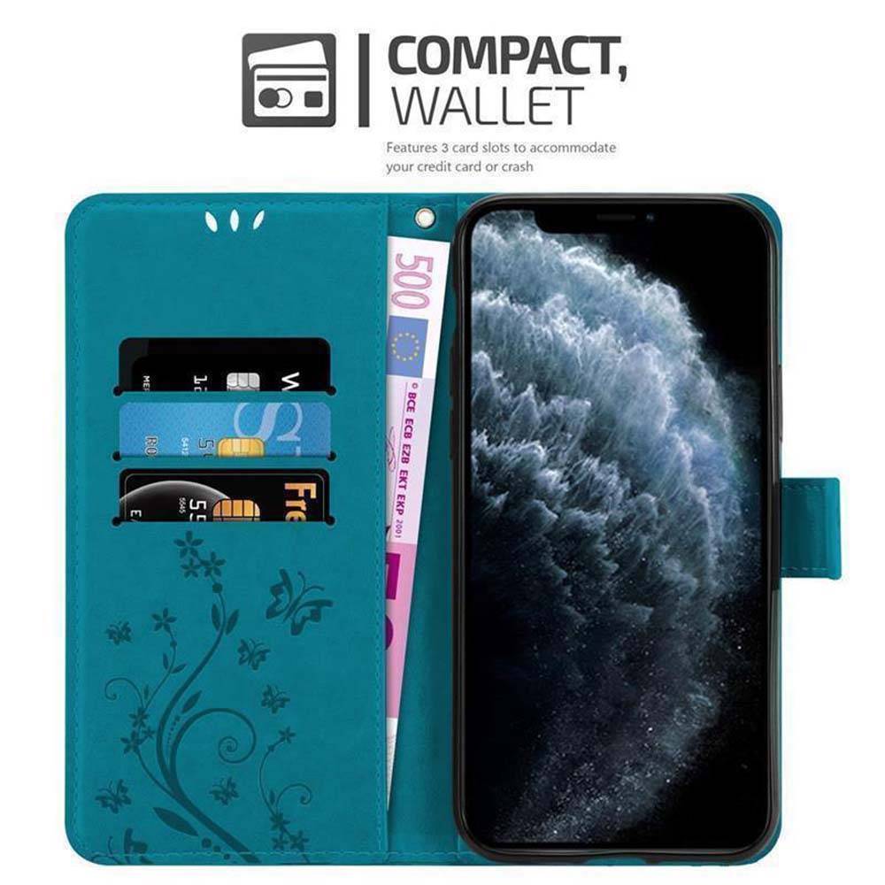 Cadorabo Hülle für Apple iPhone 11 PRO MAX Schutz Hülle in Blau Schutzhülle Handy Hülle Etui Case Blumen Flower-1