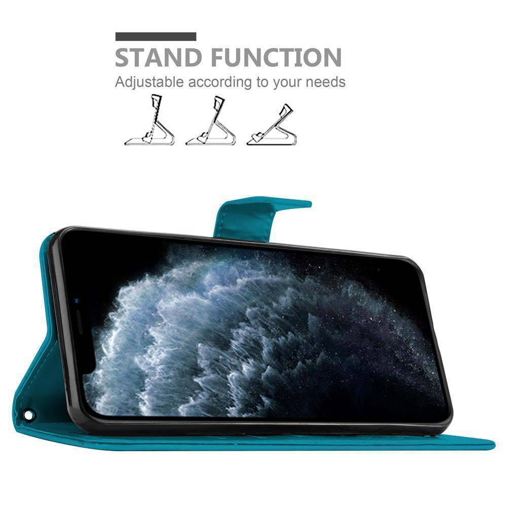 Cadorabo Hülle für Apple iPhone 11 PRO MAX Schutz Hülle in Blau Schutzhülle Handy Hülle Etui Case Blumen Flower-2