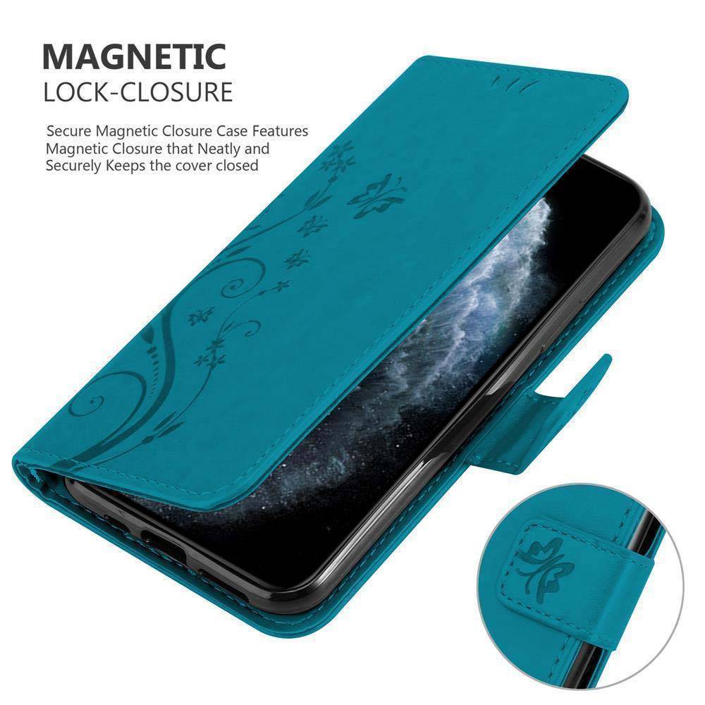 Cadorabo Hülle für Apple iPhone 11 PRO MAX Schutz Hülle in Blau Schutzhülle Handy Hülle Etui Case Blumen Flower-3