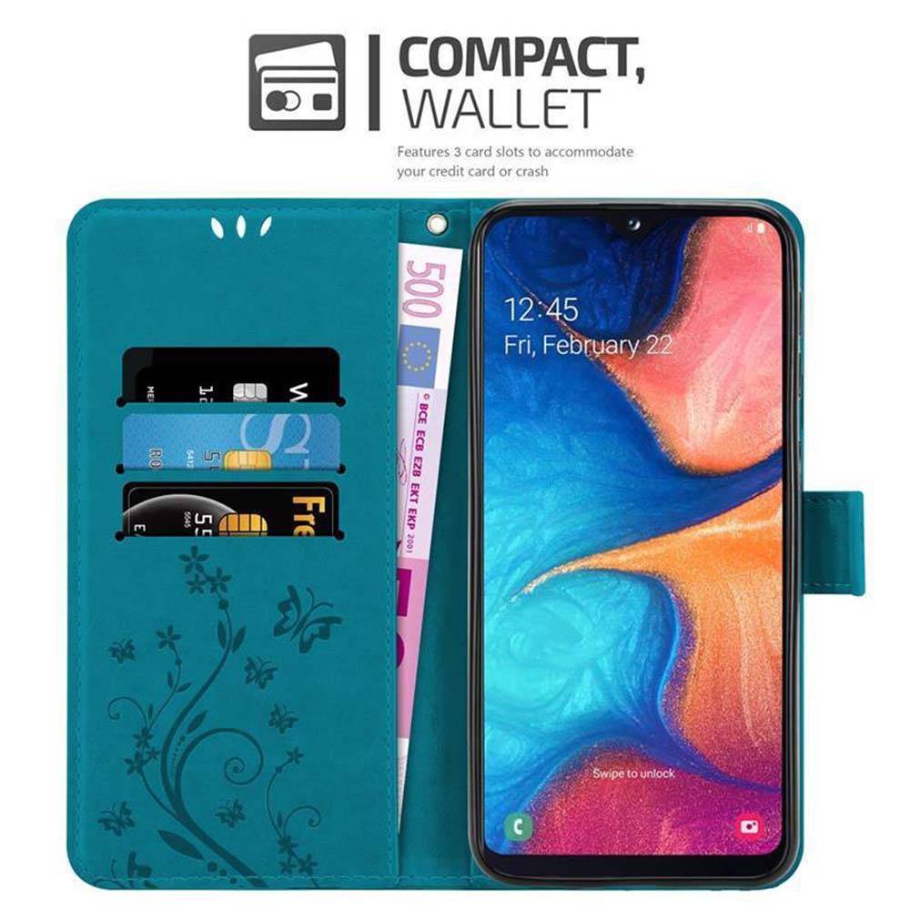Cadorabo Hülle für Samsung Galaxy A10e / A20e Schutz Hülle in Blau Schutzhülle Handy Hülle Etui Case Blumen Flower-1