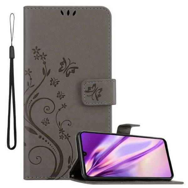 Cadorabo Hülle für Huawei P30 LITE Schutz Hülle in Grau Schutzhülle Handy Hülle Etui Case Blumen Flower