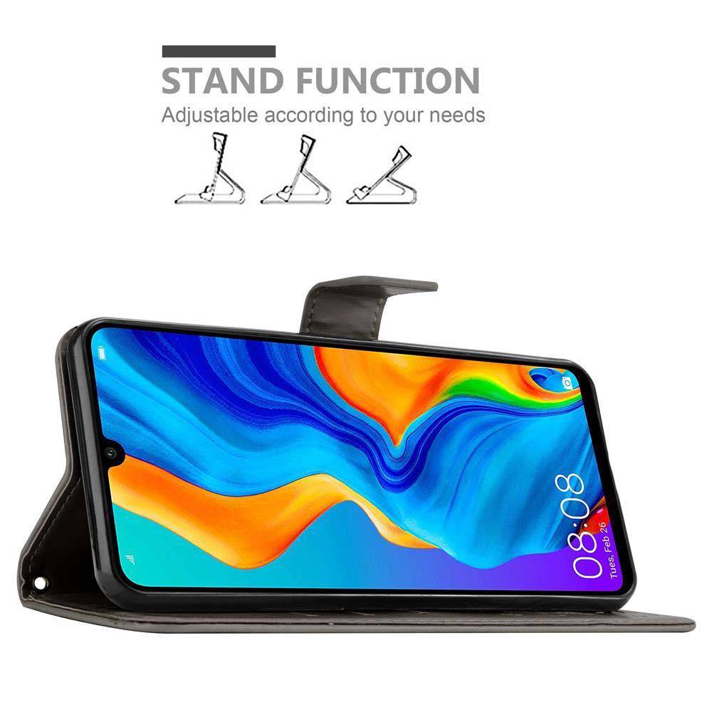 Cadorabo Hülle für Huawei P30 LITE Schutz Hülle in Grau Schutzhülle Handy Hülle Etui Case Blumen Flower-3
