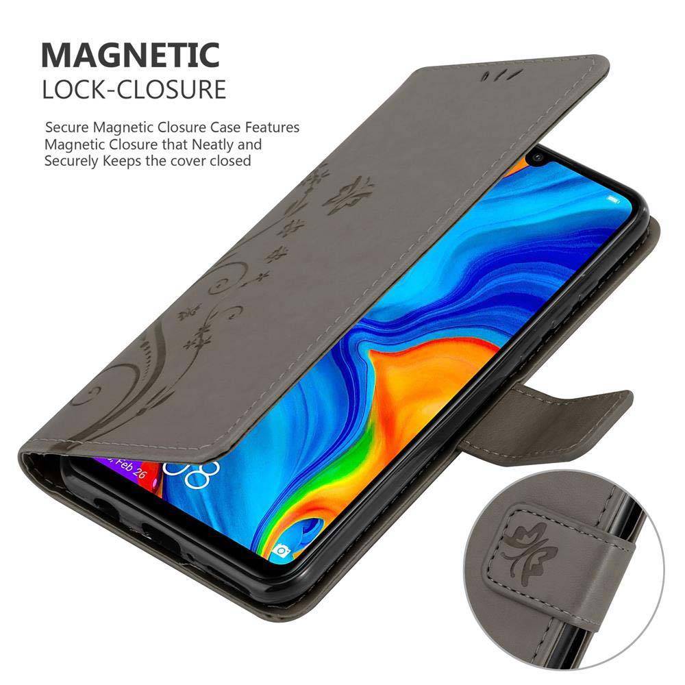 Cadorabo Hülle für Huawei P30 LITE Schutz Hülle in Grau Schutzhülle Handy Hülle Etui Case Blumen Flower-4