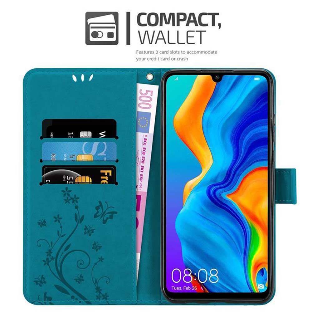 Cadorabo Hülle für Huawei P30 LITE Schutz Hülle in Blau Schutzhülle Handy Hülle Etui Case Blumen Flower-2
