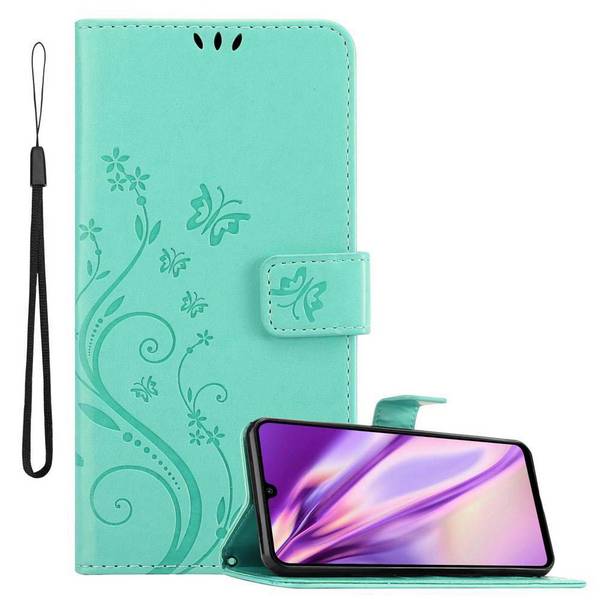 Cadorabo Hülle für Huawei P30 LITE Schutz Hülle in Türkis Schutzhülle Handy Hülle Etui Case Blumen Flower