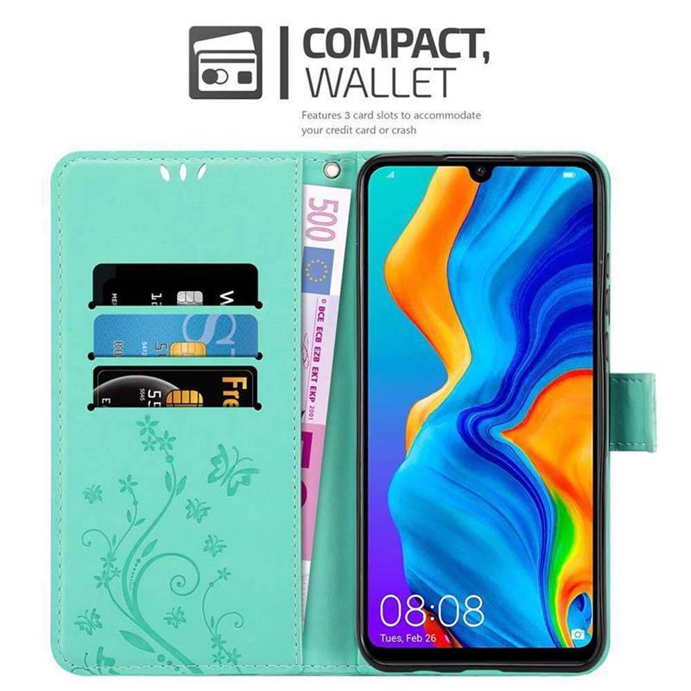 Cadorabo Hülle für Huawei P30 LITE Schutz Hülle in Türkis Schutzhülle Handy Hülle Etui Case Blumen Flower-2