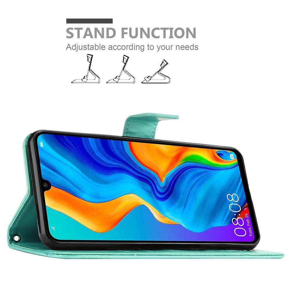 Cadorabo Hülle für Huawei P30 LITE Schutz Hülle in Türkis Schutzhülle Handy Hülle Etui Case Blumen Flower-3