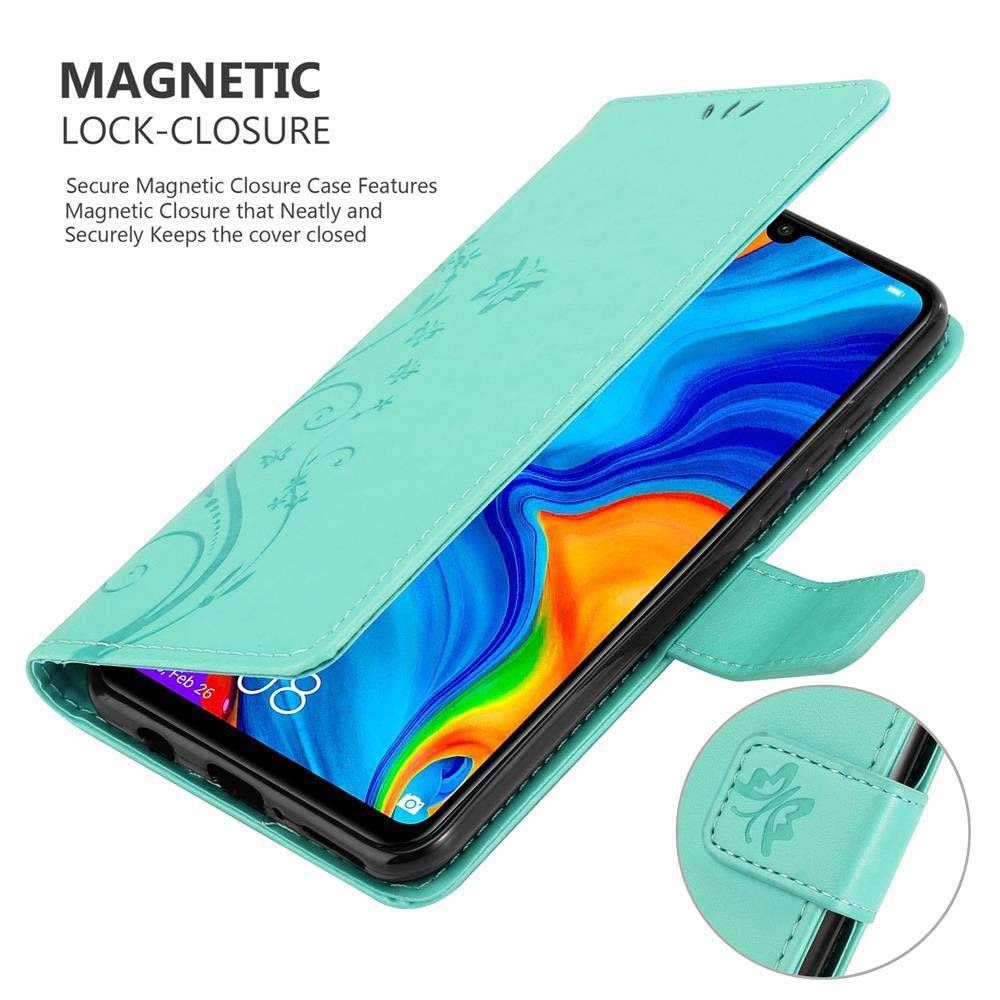 Cadorabo Hülle für Huawei P30 LITE Schutz Hülle in Türkis Schutzhülle Handy Hülle Etui Case Blumen Flower-4