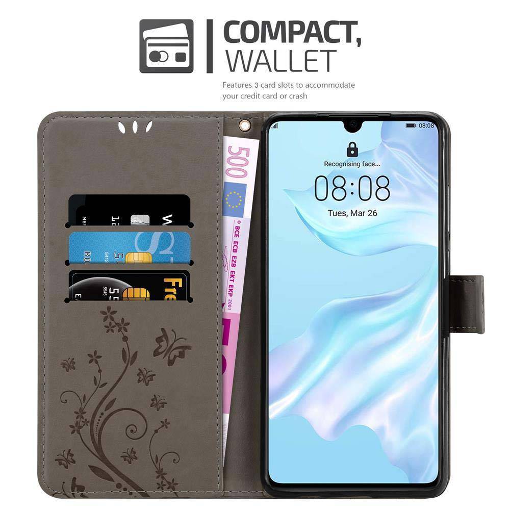 Cadorabo Hülle für Huawei P30 Schutz Hülle in Grau Schutzhülle Handy Hülle Etui Case Blumen Flower-2