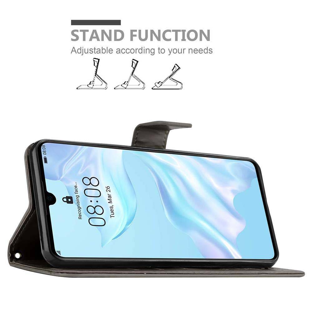 Cadorabo Hülle für Huawei P30 Schutz Hülle in Grau Schutzhülle Handy Hülle Etui Case Blumen Flower-3