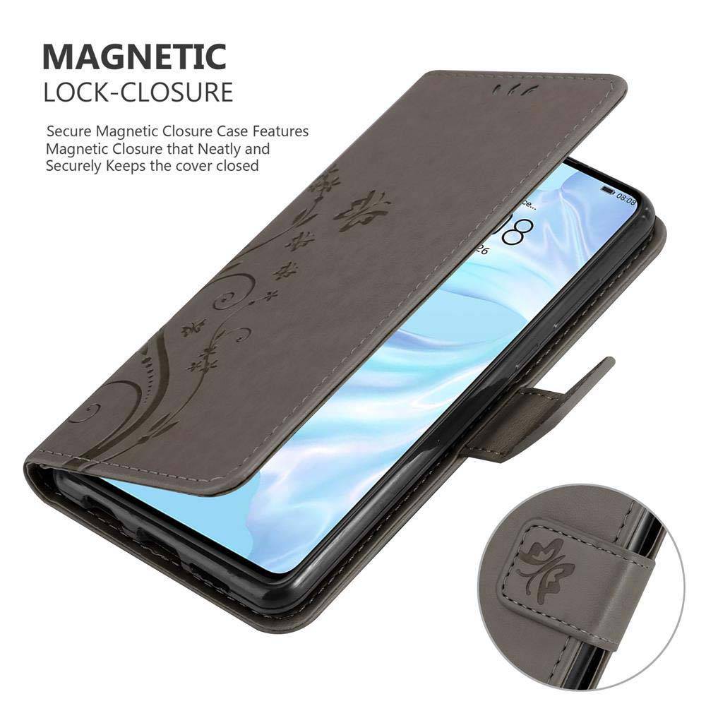 Cadorabo Hülle für Huawei P30 Schutz Hülle in Grau Schutzhülle Handy Hülle Etui Case Blumen Flower-4