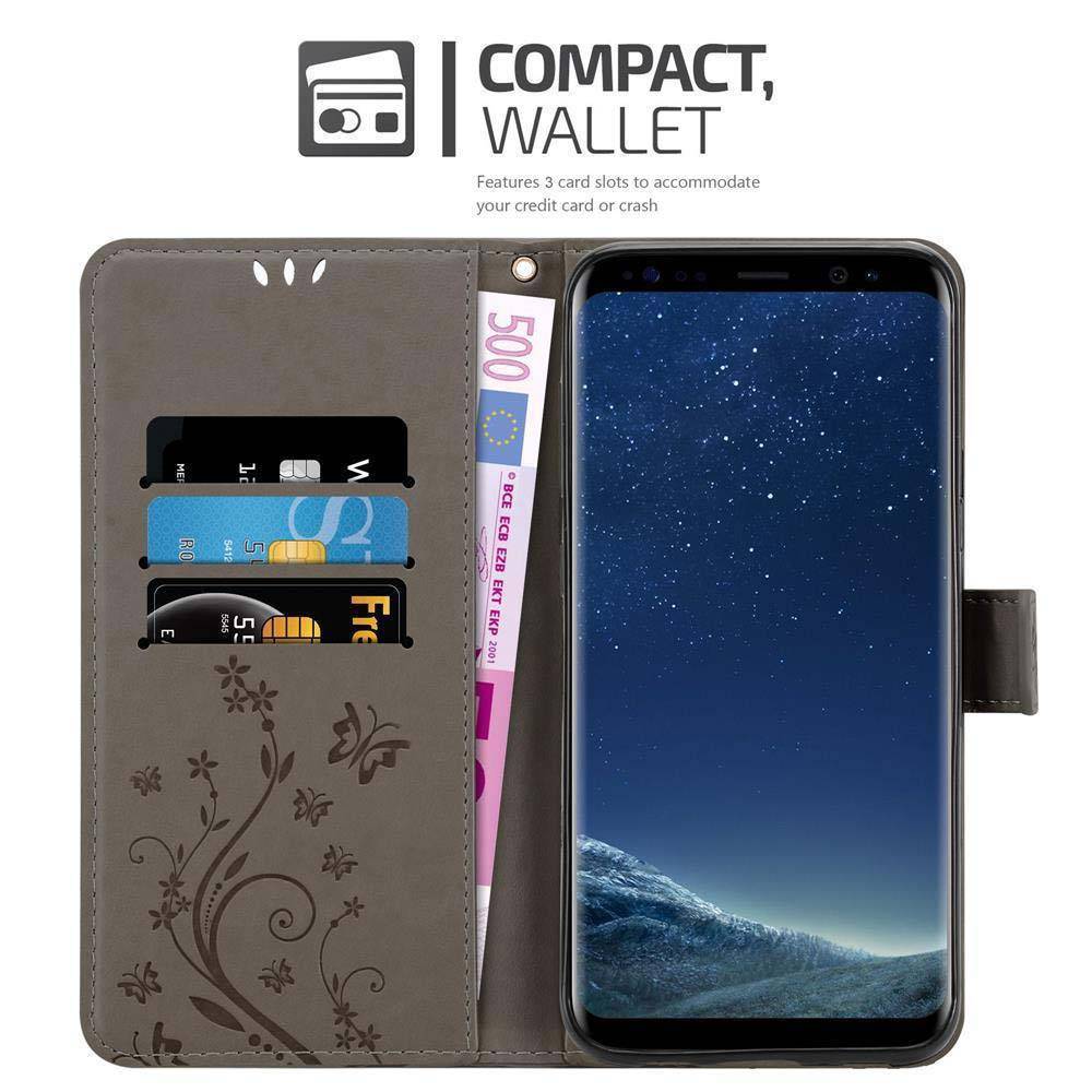 Cadorabo Hülle für Samsung Galaxy S8 Schutz Hülle in Grau Schutzhülle Handy Hülle Etui Case Blumen Flower-2