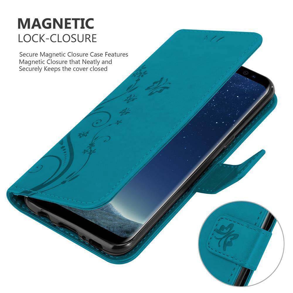 Cadorabo Hülle für Samsung Galaxy S8 Schutz Hülle in Blau Schutzhülle Handy Hülle Etui Case Blumen Flower-4