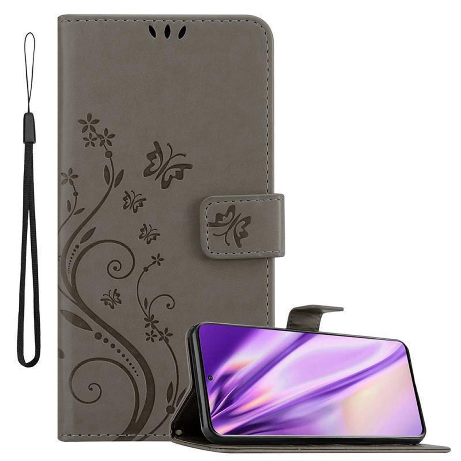 Cadorabo Hülle für Samsung Galaxy S20 Schutz Hülle in Grau Schutzhülle Handy Hülle Etui Case Blumen Flower-0