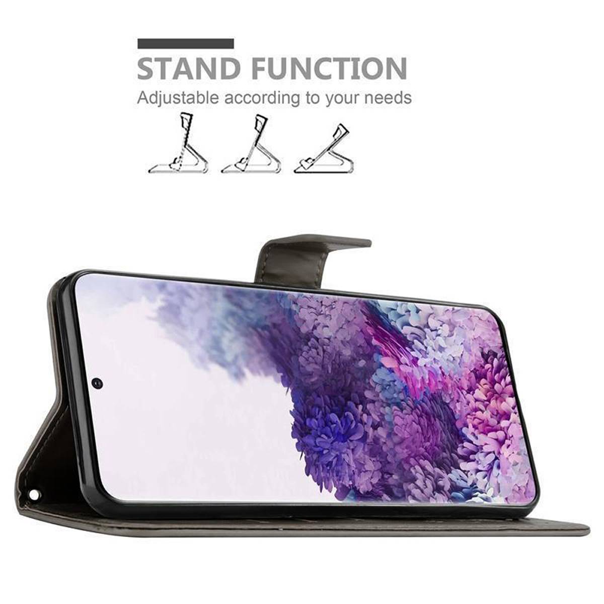 Cadorabo Hülle für Samsung Galaxy S20 Schutz Hülle in Grau Schutzhülle Handy Hülle Etui Case Blumen Flower-1