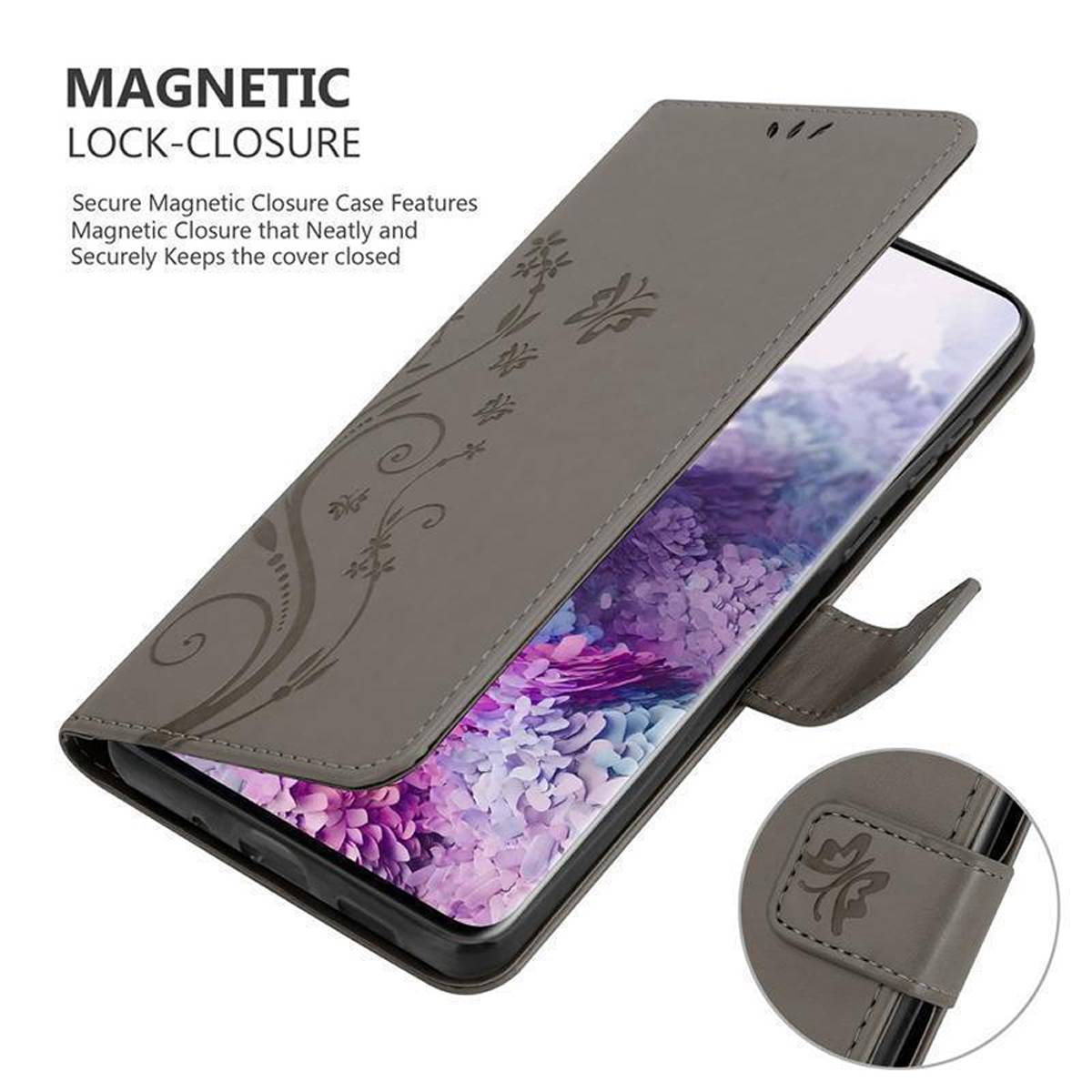 Cadorabo Hülle für Samsung Galaxy S20 Schutz Hülle in Grau Schutzhülle Handy Hülle Etui Case Blumen Flower-2