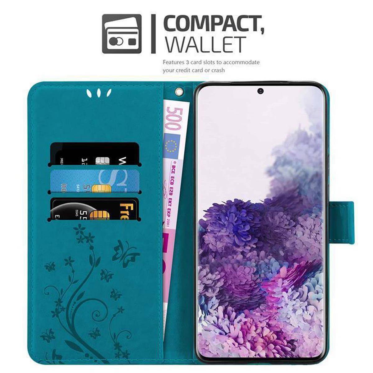 Cadorabo Hülle für Samsung Galaxy S20 Schutz Hülle in Blau Schutzhülle Handy Hülle Etui Case Blumen Flower-1