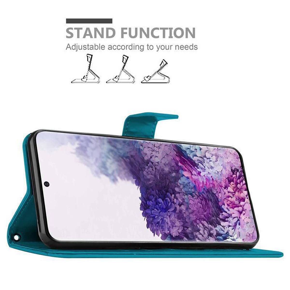 Cadorabo Hülle für Samsung Galaxy S20 Schutz Hülle in Blau Schutzhülle Handy Hülle Etui Case Blumen Flower-2