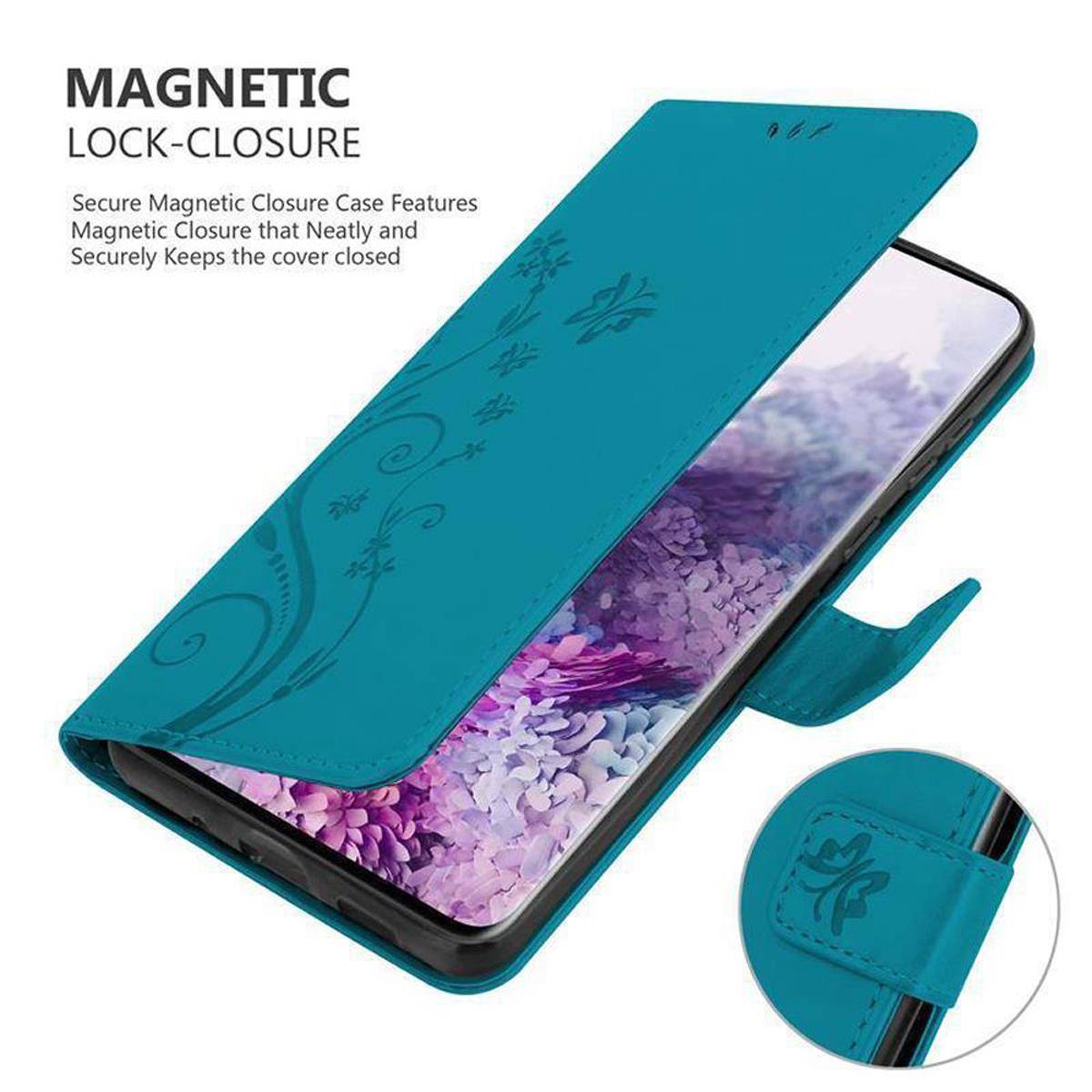Cadorabo Hülle für Samsung Galaxy S20 Schutz Hülle in Blau Schutzhülle Handy Hülle Etui Case Blumen Flower-3
