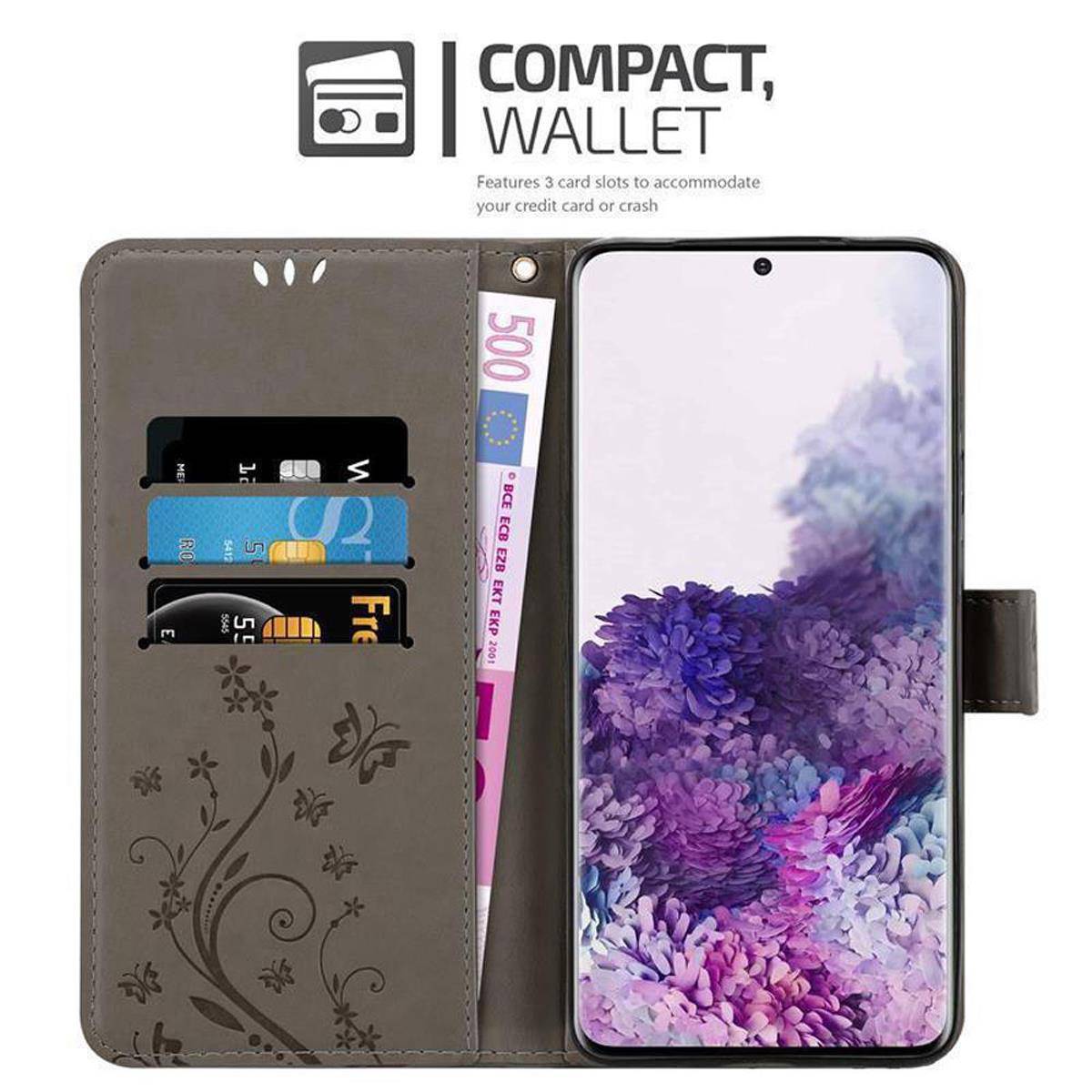 Cadorabo Hülle für Samsung Galaxy S20 Schutz Hülle in Grau Schutzhülle Handy Hülle Etui Case Blumen Flower-3