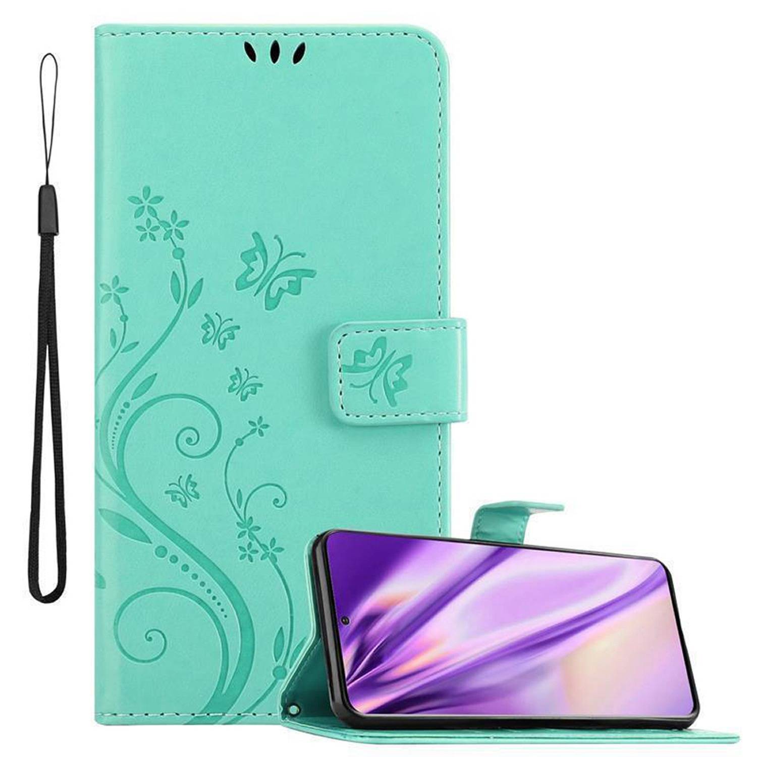 Cadorabo Hülle für Samsung Galaxy S20 Schutz Hülle in Türkis Schutzhülle Handy Hülle Etui Case Blumen Flower-0