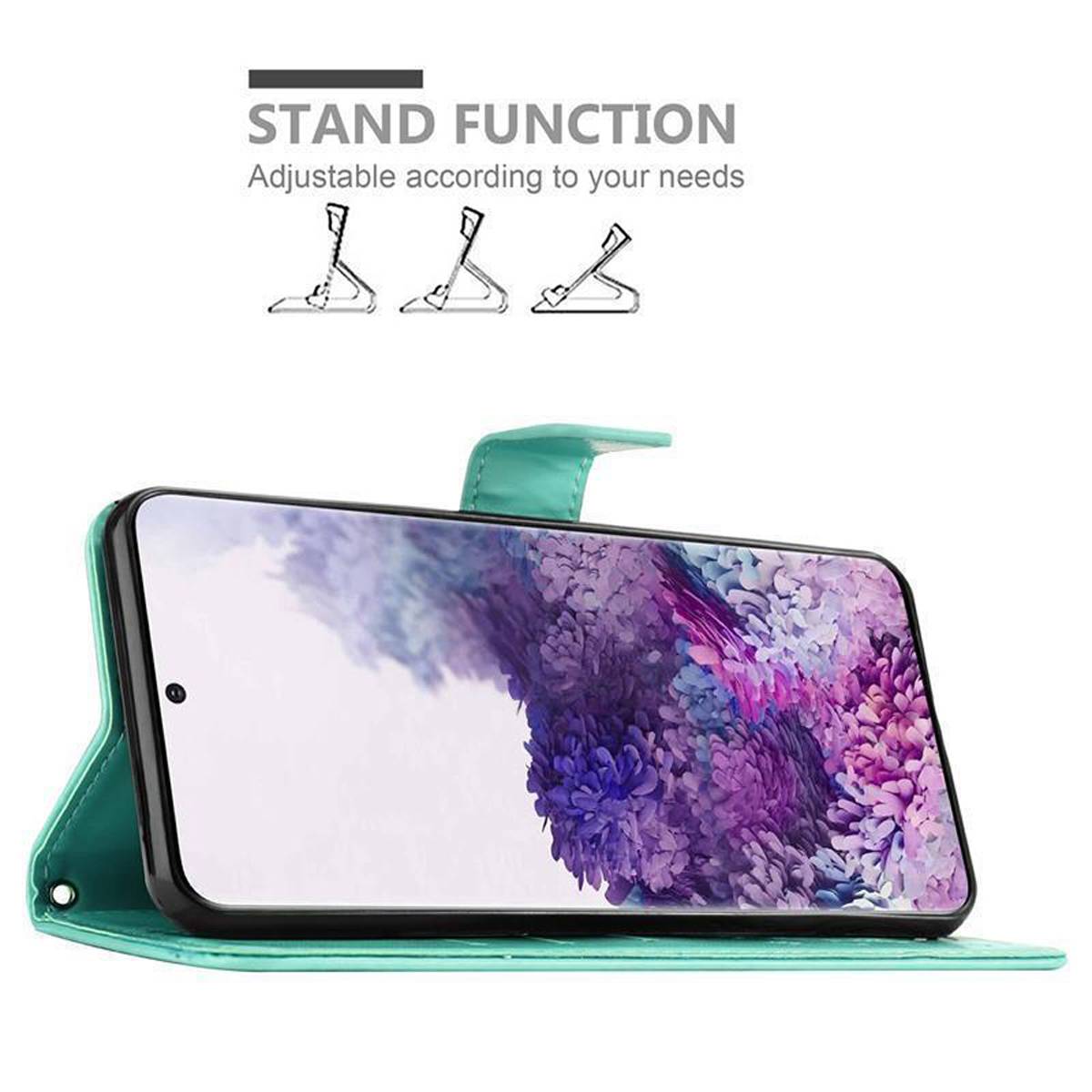 Cadorabo Hülle für Samsung Galaxy S20 Schutz Hülle in Türkis Schutzhülle Handy Hülle Etui Case Blumen Flower-2