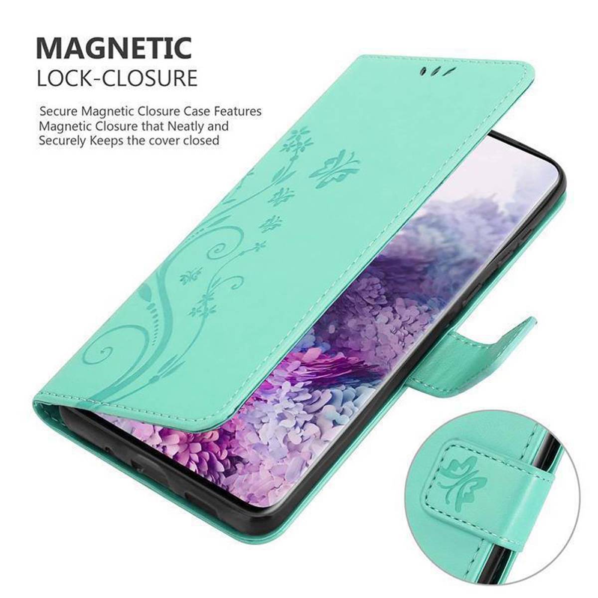 Cadorabo Hülle für Samsung Galaxy S20 Schutz Hülle in Türkis Schutzhülle Handy Hülle Etui Case Blumen Flower-3