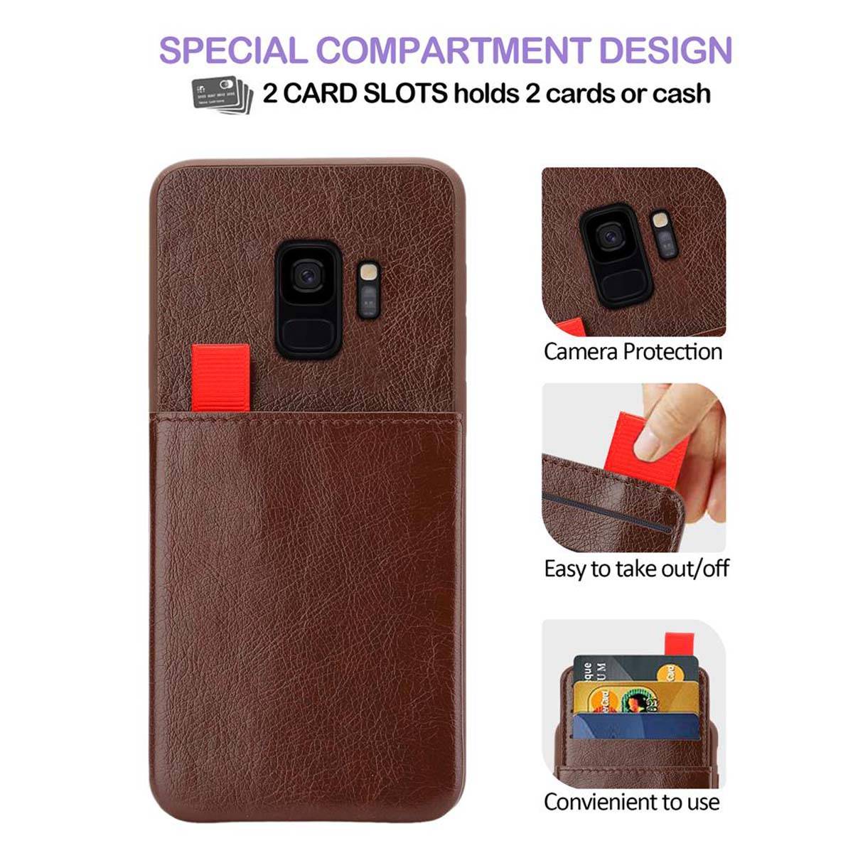 Cadorabo Hülle für Samsung Galaxy S9 Schutz Hülle in Braun Handyhülle TPU Etui herausziehbare Karten-Steckplätzen-2