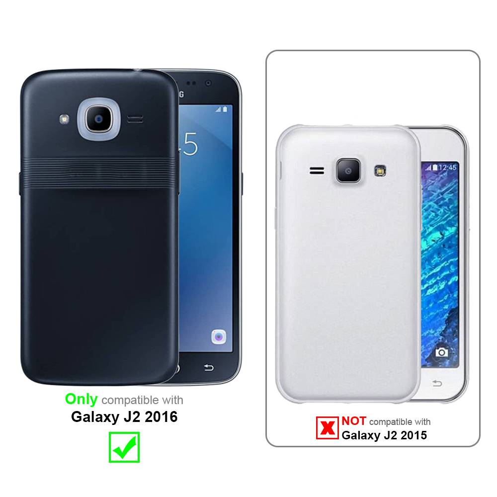 Cadorabo Handytasche mit Gürtelclip kompatibel mit Samsung Galaxy J2 2016 Hülle in Schwarz - Schutzhülle mit-1