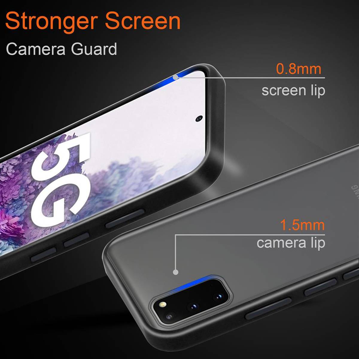Cadorabo Hülle für Samsung Galaxy S20 Schutz Hülle in Schwarz Handyhülle Hybrid Schutzhülle Etui TPU Silikon-2