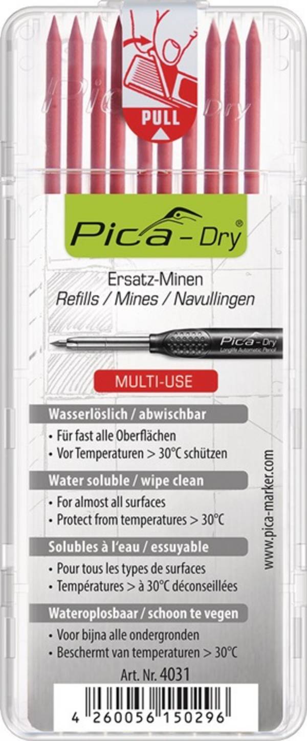 PICA 4031 Minenset Pica-Dry 10x rot feucht abwischbar Zollvon glatten Fläche