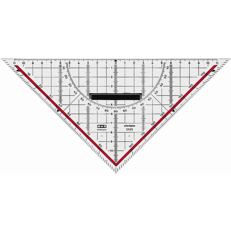 MÖBIUS RUPPERT - Zeichendreieck 22cm glasklar Skala rot hinterlegt 180°-1° 45°-Linie-0